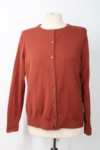 Lands End M Rust Brown Cotton Stretch Knit Button-Front Cardigan Sweater - £18.22 GBP