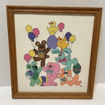 Vintage Completed And Framed Colorful Animal Cross Stitch Wall Art 10.75... - £19.25 GBP