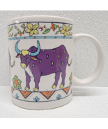 Vintage Studio Nova Ceramic Exotic Steer Coffee Mug Cup Purple Cow Flowe... - $17.62 CAD