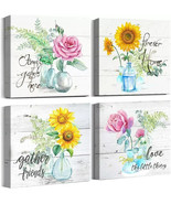 Set of 4 12&quot;x12&quot; Canvas Wall Art Bedroom Bathroom Decor Rose Sunflower A... - $22.76