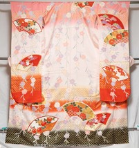 Vintage Pink White Black Silk Furisode - Japanese Flowers &amp; Patterns on ... - £90.34 GBP