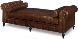 NEW CHESTERFIELD DAYBED  CHAISE LONGUE  COUCH  BROWN LEATHER  WOOD - £8,073.81 GBP