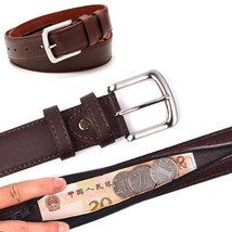 Genuine Leather Mens Belt - Black or Brown w/ Anti-Theft Zipper Pocket  - £14.18 GBP+