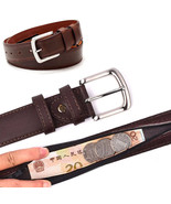 Genuine Leather Mens Belt - Black or Brown w/ Anti-Theft Zipper Pocket  - £13.94 GBP+