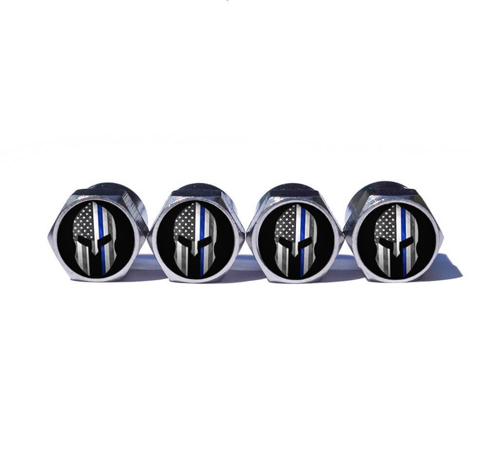 Spartan Police Blue Line Valve Stem Caps - Chrome Surface - Set of Four - $11.99