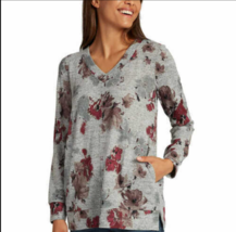 Ellen Tracy Sweater Knit Tunic Top Women&#39;s size Medium V Neck L/S Pocket... - $22.49