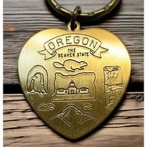 Vintage Oregon Keychain Brass The Beaver State Heart Travel Souvenir Col... - £11.71 GBP