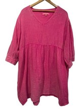 Simply Southern Pink Cotton Crepe Dress V Neck Beachy Flowy Soft Sz XXL Boho - $19.79