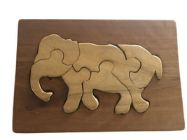 Handmade Wooden Puzzle Elephant Animal African Tray Wood Library Core Decor Vtg - $55.74