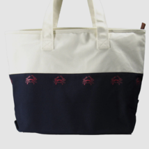J.Crew Tote Bag Crab Pattern Canvas Tote Natural White &amp; Navy Blue  - £19.57 GBP