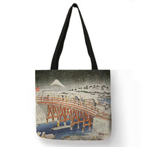 Japanese Ukiyoe Wave Mount Fuji Artwork Tote Handbag Fashion Causal Shoulder Bag - £13.89 GBP