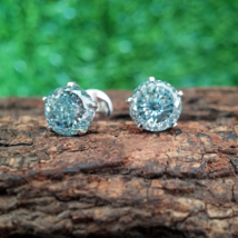 4.00 TCW Round Cut Blue Portuguese Moissanite Earring 14k White Gold Plated - £85.97 GBP
