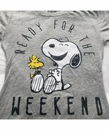 Peanuts Womens T Shirt Size XS Gray Snoopy Ready For The Weekend The Cutest Ever - $14.85