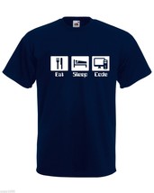 Mens T-Shirt Quote Eat Sleep Code, Programmer Coder Motivational Text Tshirt - $24.74