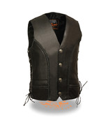 Mens Leather Braided Side Lace Vest with Buffalo Snaps - £78.89 GBP