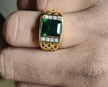 2.40 Ct Emerald Lab Created Emerald & Diamond 14K Yellow Gold Plated Men's Ring - £75.16 GBP