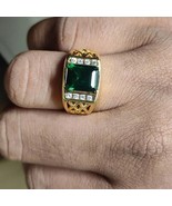 2.40 Ct Emerald Lab Created Emerald &amp; Diamond 14K Yellow Gold Plated Men... - £75.97 GBP