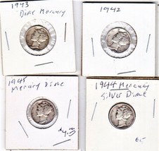 Mercury Dimes - Lot of 4 LIberty Dimes 1942, 1943, 1944, &amp; 1945 - £8.71 GBP