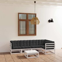  Garden Lounge Set White Solid Pine Wood, Fabric (100% Polyester) - $708.49