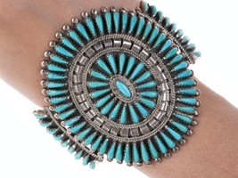 Large Vintage Zuni Needlepoint sterling/turquoise cuff bracelet - £632.96 GBP