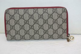 Gucci 431477 Red/Beige GG Supreme Canvas Long Zip Around Wallet w/ Pearl Tag - £436.13 GBP