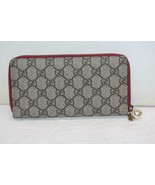 Gucci 431477 Red/Beige GG Supreme Canvas Long Zip Around Wallet w/ Pearl... - £439.36 GBP