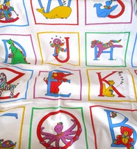Alphabet and Animal Quilt Block Fabric Vintage 1 7/8 yds, Baby Quilt Fabric - £9.00 GBP