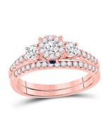 14kt Rose Gold Round Diamond Solitaire Bridal Wedding Ring Band Set 7/8 - £1,259.54 GBP