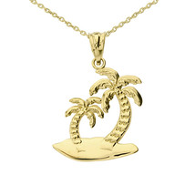 14K Solid Gold Palm Tree Charm Pendant Necklace - £150.26 GBP+