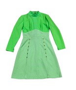 Vintage Green Houndstooth Long Sleeve Dress Gold Buttons Size 10 Women&#39;s - $913.89 MXN