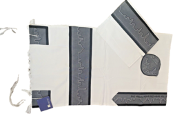 Talit Set Viscose Black W/Jerusalem Design 22 Inches X 72 Inches Made In... - $247.50