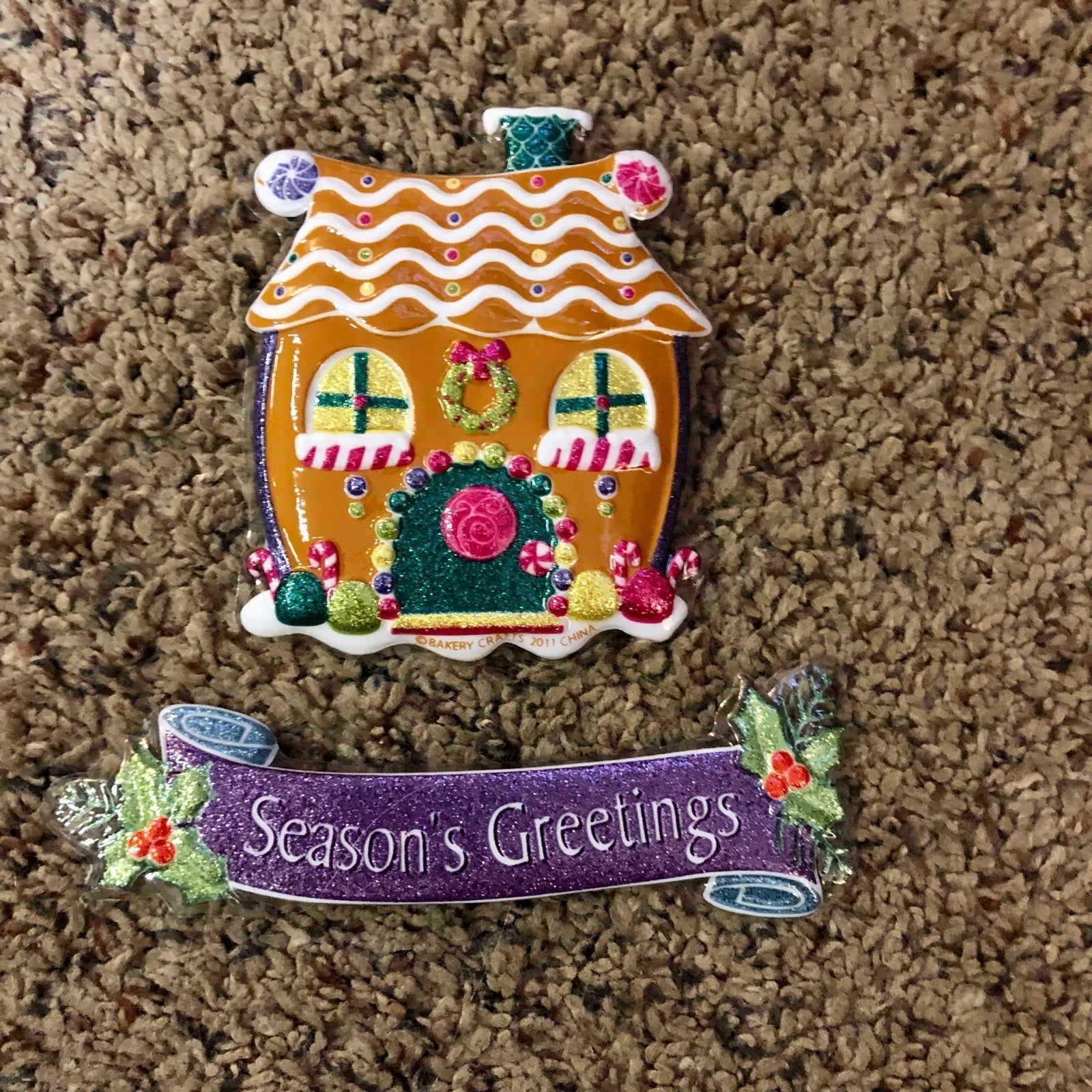 Two Christmas Pop Tops Cake Decorations Gingerbread House Seasons Greetings Used - $15.00