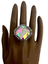 Big Aurora Borealis Crystal Adjustable Stretchable Statement Cocktail Party Ring - $18.53