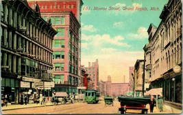 Vtg Postcard 1910s Grand Rapids Michigan MI - Monroe Street View Cars Tr... - £11.63 GBP