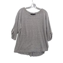Adrienne Vittadini Linen Top Striped 3/4 Sleeve Button Back 2X - $14.85