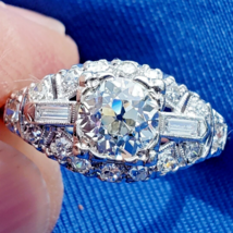 Earth mined Diamond Deco Engagement Ring Antique Platinum Statement Solitaire - $16,468.87 CAD