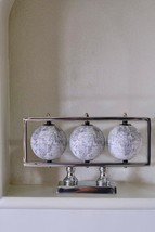 Silver Metal 3 White Globes Set Educational Rotating Home Office Decor Maps - £64.68 GBP