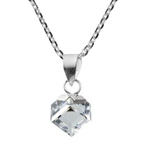 Gleaming Dark Blue Crystal Prism Cube on Sterling Silver Pendant Necklace - £9.75 GBP
