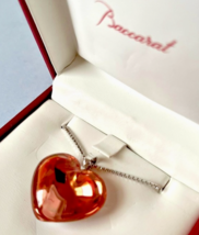 Baccarat Romance Large Pink Crystal Heart Pendant Sterling Silver Neckla... - $272.15
