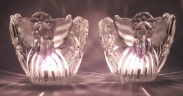 2 Vintage Cut Crystal Angels Tealight Holders Clear Frosted Wings Unbranded New - £12.58 GBP
