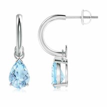 Aquamarine Pear-Shaped Drop Earrings for Women in 14K Gold (Grade-AAA , 8x6MM) - £749.52 GBP