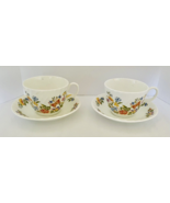 Bone China Aynsley Cottage Garden 2 Flat Cups &amp; Saucers Butterfly Made E... - $24.63