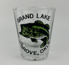 Grand Lake Grove OKLA Oklahoma Shot Glass Black on Clear with Green &amp; Bl... - $14.03