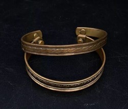 Lot Of 2 Vintage Brass Copper &amp; Silver Cuff Bracelets Western Americana - £31.64 GBP