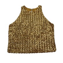 Casual Shirt Womens Yellow Gold Sequin Design Sleeveless Boat Neck Tank Top - £20.49 GBP