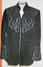 Vintage Pamela Mc Coy Couture Sueded Pigskin Black Leather Jacket+Decorative Trim - £45.77 GBP