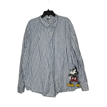 Disney Brand Shirt Size XXL Blue White Stripe With Mickey Print Cotton Mens LS - £20.56 GBP