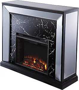 Trandling Mirrored Faux Marble Fireplace, Antique Silver/Black/Mirror - £843.53 GBP