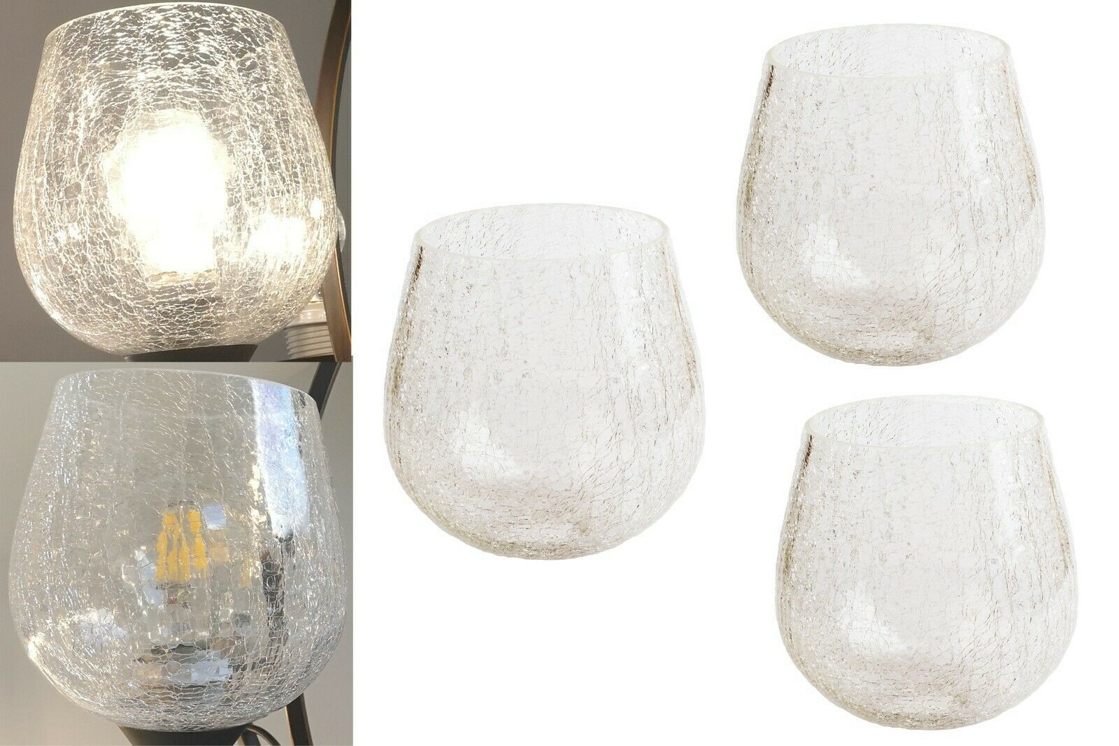 3 Pack Globe Crackle Glass Shade Clear for Light Fixture Pendant Wall