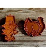 Vintage Hallmark Set Of 2 THANKSGIVING 4” Cookie Cutters Turkey &amp; Pilgrim - $8.95